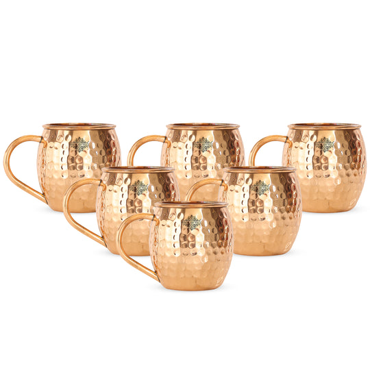 Pure Copper Hammered Round Shaped Moscow Mule, Beer Mug with Copper Handle, Drinkware, Barware, 530 ML