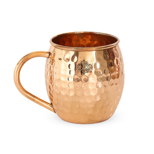 Pure Copper Hammered Round Shaped Moscow Mule, Beer Mug with Copper Handle, Drinkware, Barware, 530 ML