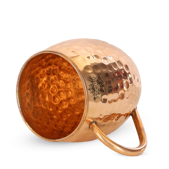 Pure Copper Hammered Round Shaped Moscow Mule, Beer Mug with Copper Handle, Drinkware, Barware, 530 ML