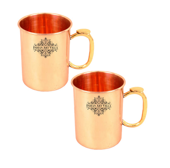 Indian Art Villa Copper Drinking Mug – Plain Design with Brass Thumb Handle, Ideal for Wellness, Office & Home Use