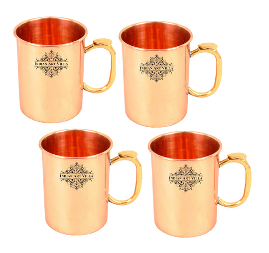 Indian Art Villa Copper Drinking Mug – Plain Design with Brass Thumb Handle, Ideal for Wellness, Office & Home Use