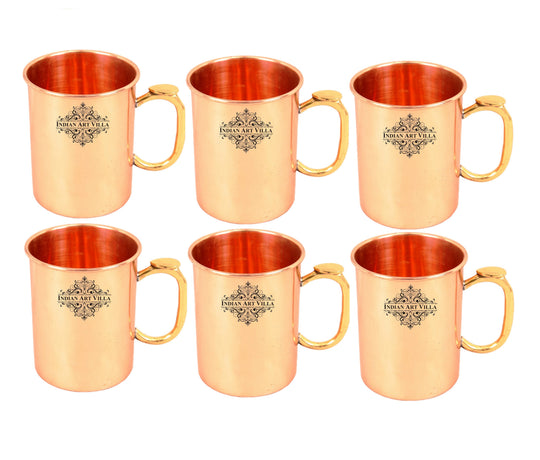 Indian Art Villa Copper Drinking Mug – Plain Design with Brass Thumb Handle, Ideal for Wellness, Office & Home Use