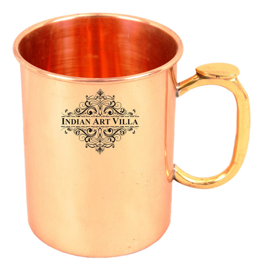 Indian Art Villa Copper Drinking Mug – Plain Design with Brass Thumb Handle, Ideal for Wellness, Office & Home Use