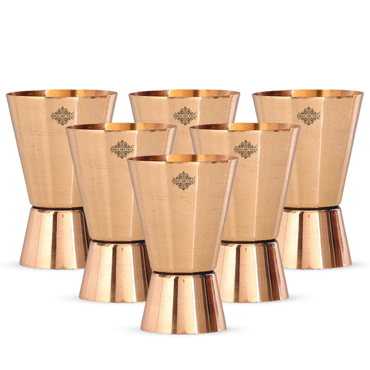 Indian Art Villa pure copper jigger shot glass with dual-sided design, handcrafted barware for cocktails, whiskey, and mixology.