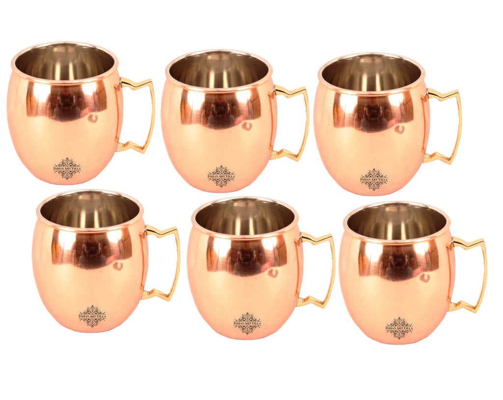 Indian Art Villa Pure Copper Plain Mug With Brass Handle 530 ML