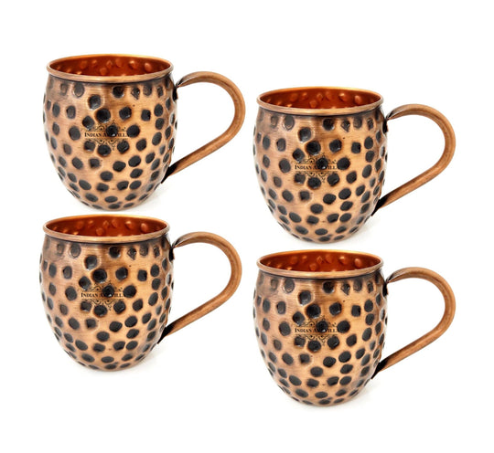 Pure Copper Round Shaped Black Hammered Design Moscow Mule Beer Mug Cup , Best for Beer Cocktail Parties, Barware, Volume-500ML