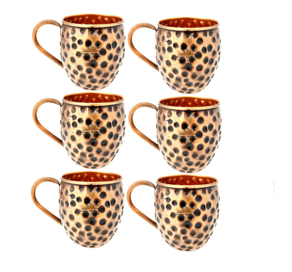 Indian Art Villa Pure Copper Round Shaped Black Hammered Design Moscow Mule Beer Mug Cup , Best for Beer Cocktail Parties, Barware, Volume-500ML