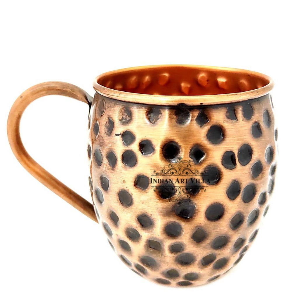 Indian Art Villa Pure Copper Round Shaped Black Hammered Design Moscow Mule Beer Mug Cup , Best for Beer Cocktail Parties, Barware, Volume-500ML