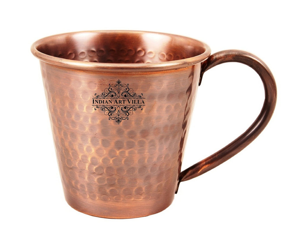Indian Art Villa Pure Copper Cone Shaped Hammered Antique Design Moscow Mule Beer Mug Cup, Volume-400ML