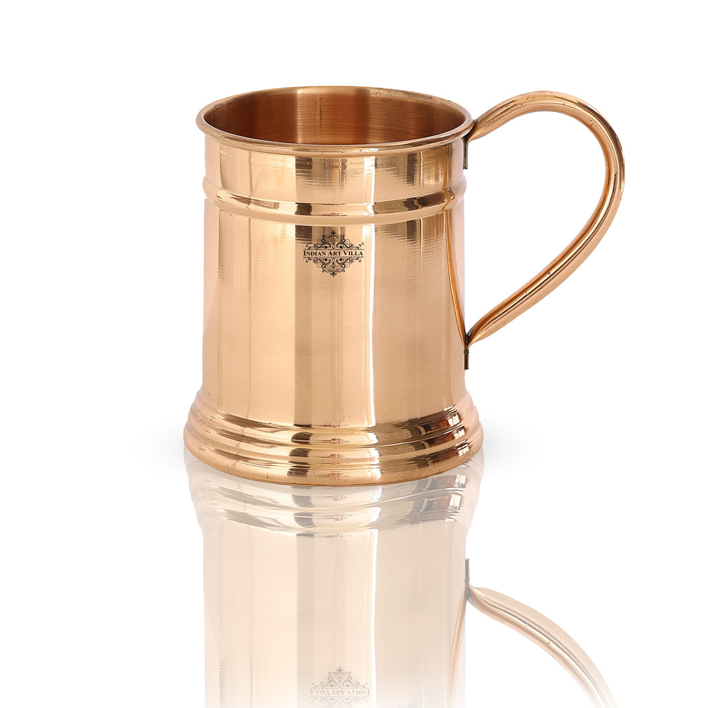 INDIAN ART VILLA Copper Plain Design Big Mug Cup 600 ML with Coaster