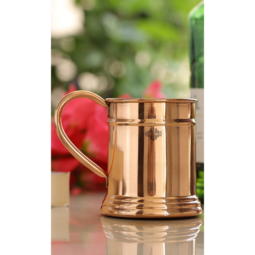 INDIAN ART VILLA Copper Plain Design Big Mug Cup 600 ML with Coaster