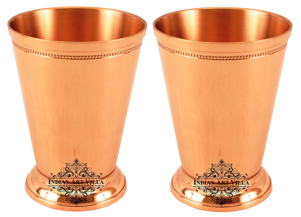 Indian Art Villa Pure Copper Big Top Glass with 2 Designer Rings & Julep Design Glass 300ML