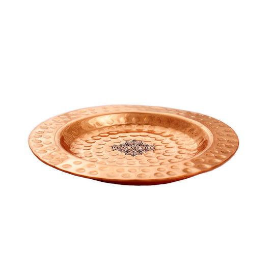 Pure hammered design copper coaster for copper mugs 11.68 cm front view — Indian Art Villa