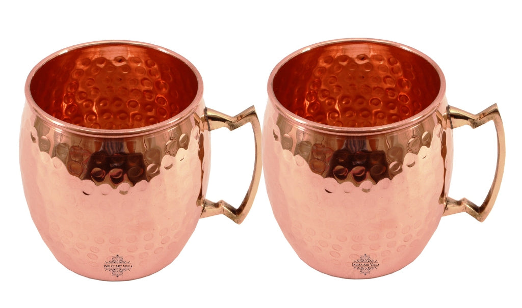IndianArtVilla Set Of 2 Pure Copper Round Hammered Moscow Mule Mug - 18Oz each - Hotel, Restaurant, Beer Bar