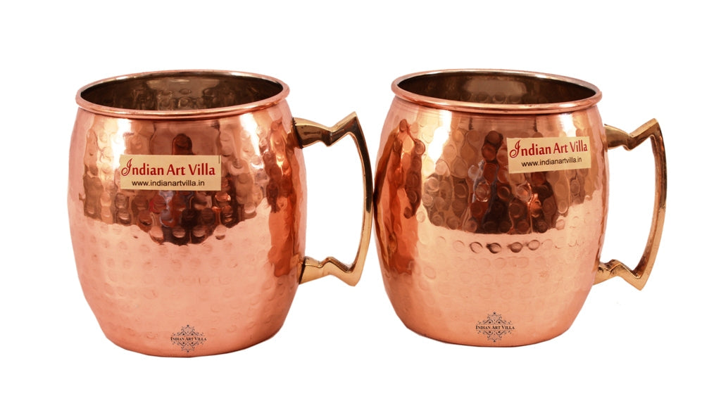 Indian Art Villa Set of 2 Copper Nickel Round Hammered Moscow Mule Beer Mug Cup 530 ML (18 Oz each) - Hotel Restaurant Barware