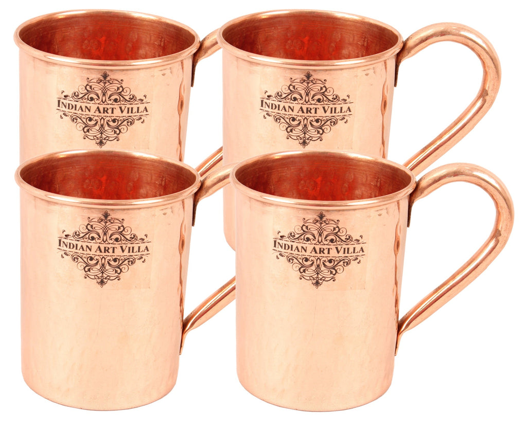IndianArtVilla Set of 4 Pure Copper Hammered Moscow Mule Mug Cup 415 ML (14 Oz) each - Hotel, Restaurant, Bar