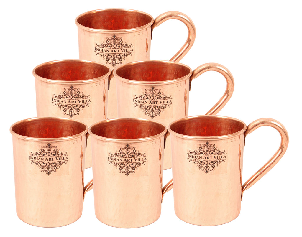 IndianArtVilla Set of 6 Pure Copper Moscow Mule Mug Cup 415 ML (14 Oz) each - Hotel, Restaurant, Bar