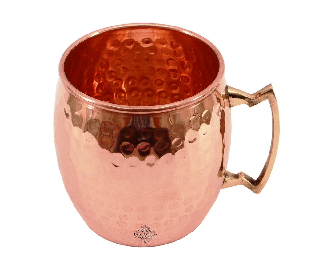 IndianArtVilla Set of 6 Pure Copper Round Hammered Moscow Mule Mug Cup with Brass Handle 530 ml (18 Oz) each - Hotel, Restaurant, Bar