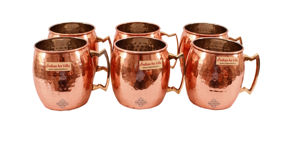 IndianArtVilla Set of 6 Copper Nickel Round Hammered Moscow Mule Mug Cup 530 ML (18 Oz) each - Hotel Restaurant Beer Bar