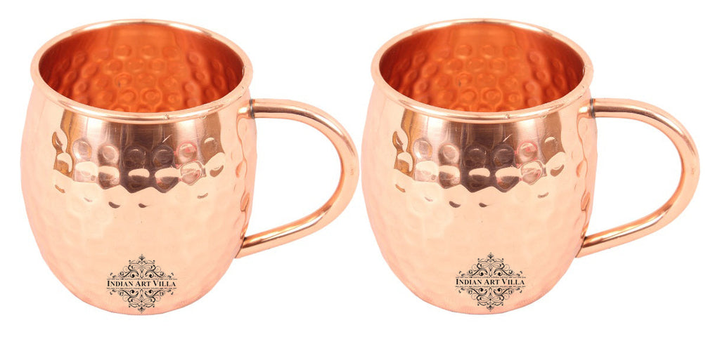 IndianArtVilla Set of 2 Hammered Pure Copper Moscow Mule Beer Mug Cup with Copper Handle 530 ML (18 Oz) each - Bar Hotel Restaurant Tableware