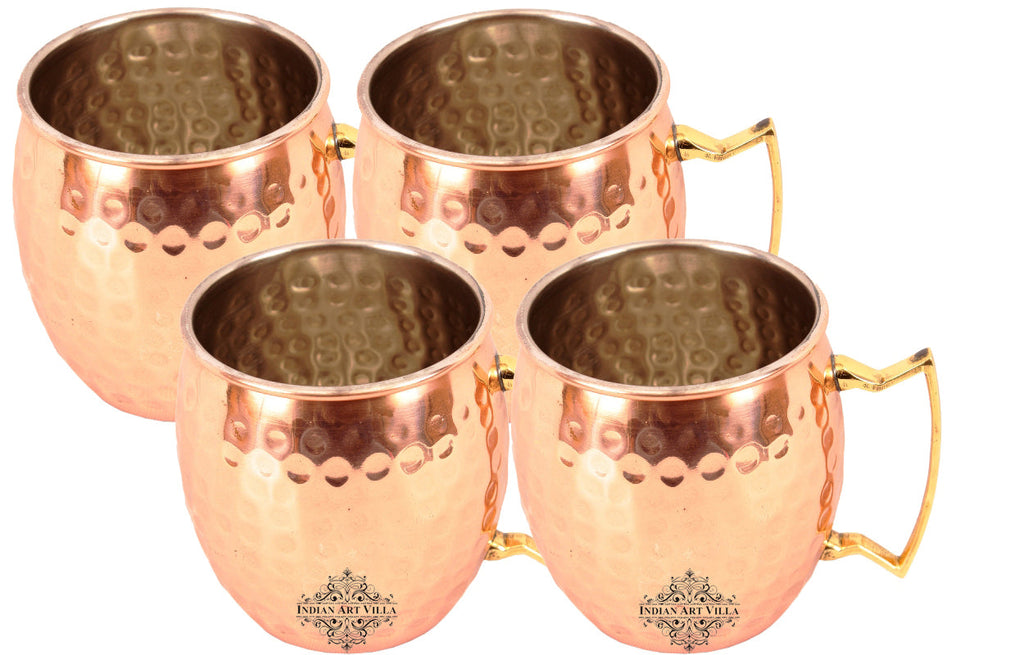 IndianArtVilla Set of 4 Copper Nickel Hammered Moscow Mule Mug Brass Handle 530 ML (18 Oz) each - Beer Cocktail Drinkware Bar Hotel Restaurant Tableware