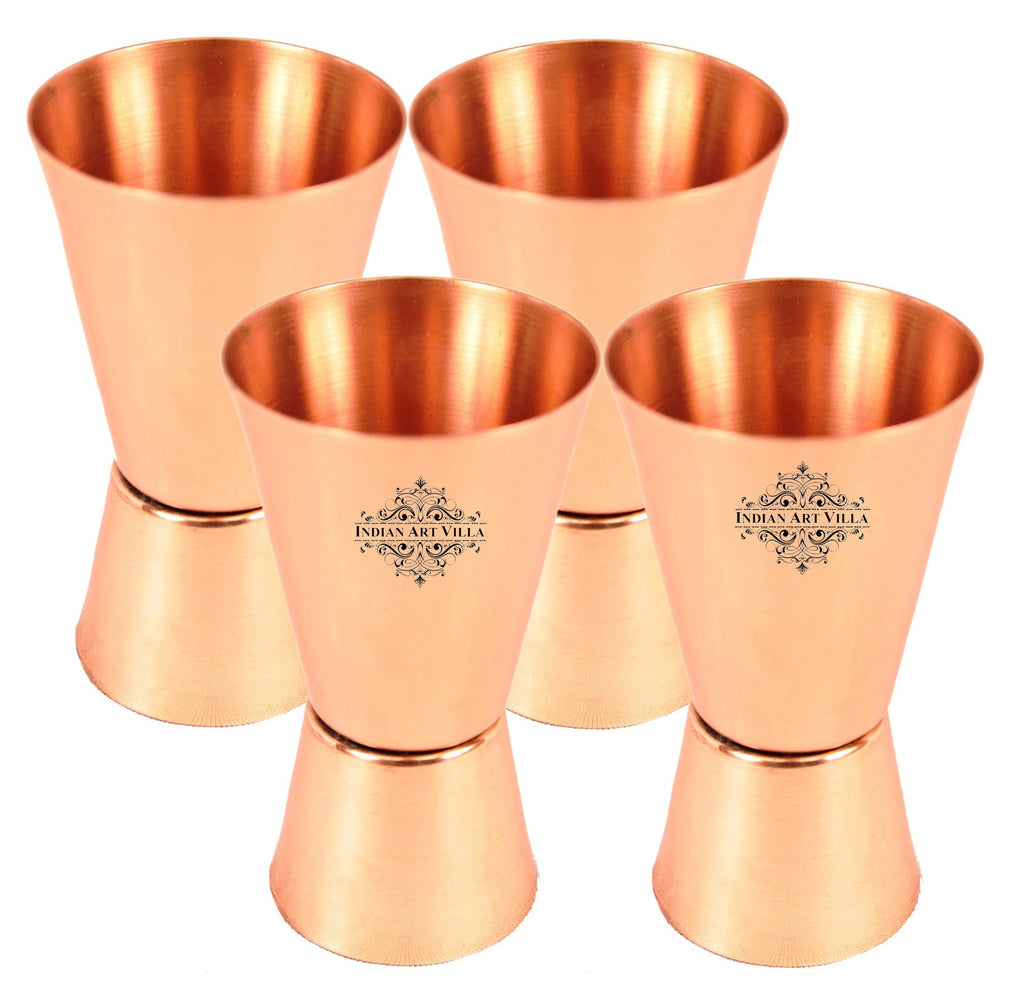 IndianArtVilla Set of 4 Pure Copper Jiggers Shot Glasses 50 ML each - Vodka Taquila Bar Drinkware Hotel Restaurant Tableware Serveware