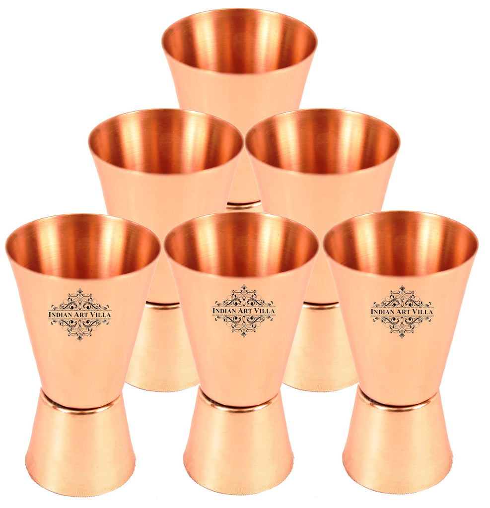 IndianArtVilla Set of 6 Pure Copper Jiggers Shot Glasses 50 ML each - Vodka Taquila Drinkware Bar Hotel Restaurant Tableware Serveware