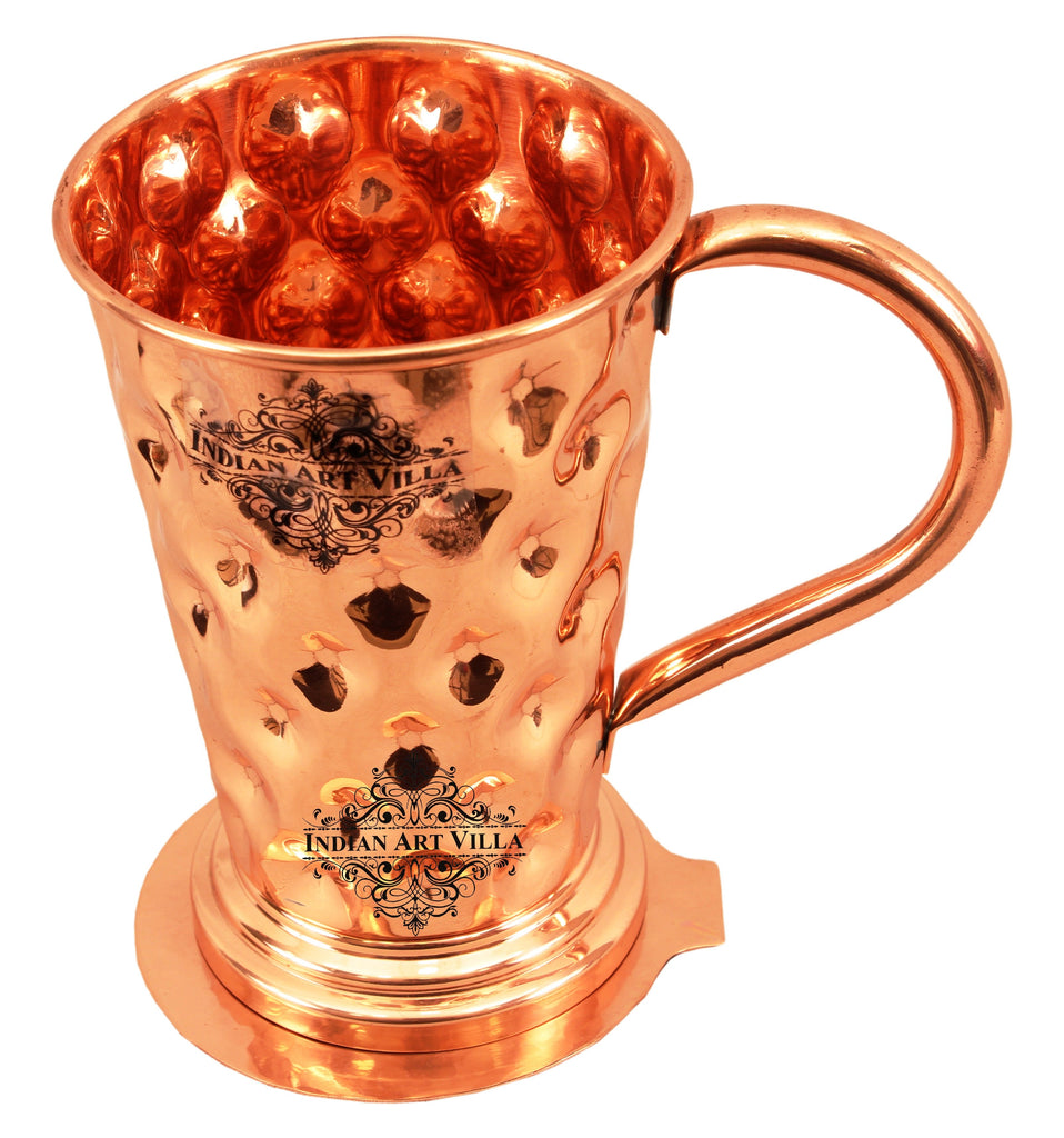 INDIAN ART VILLA Copper Big diamond Mug Moscow Mule Cup 450 ML with Coaster