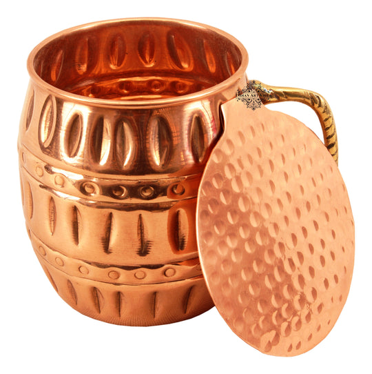 Handmade Pure Copper Barrel Design Beer Mug with Coaster