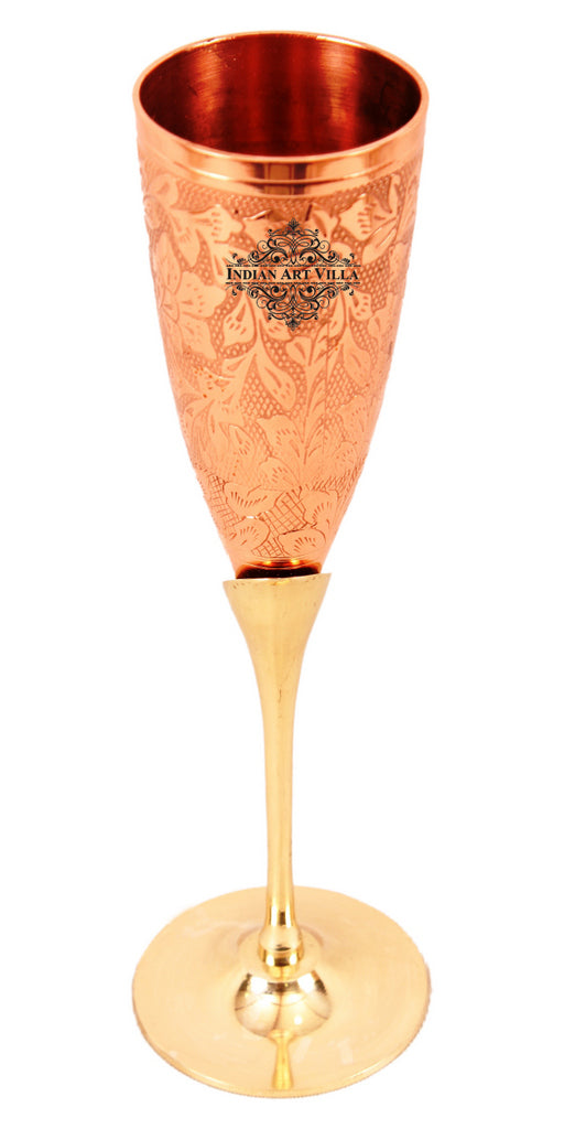 Indian Art Villa Set of 2 Copper Brass Leaf Designed Champange Glasses- 150ML each - Serving Champange, Wine - Hotels, Bars, Cocktail Parties, Tableware, Decorative