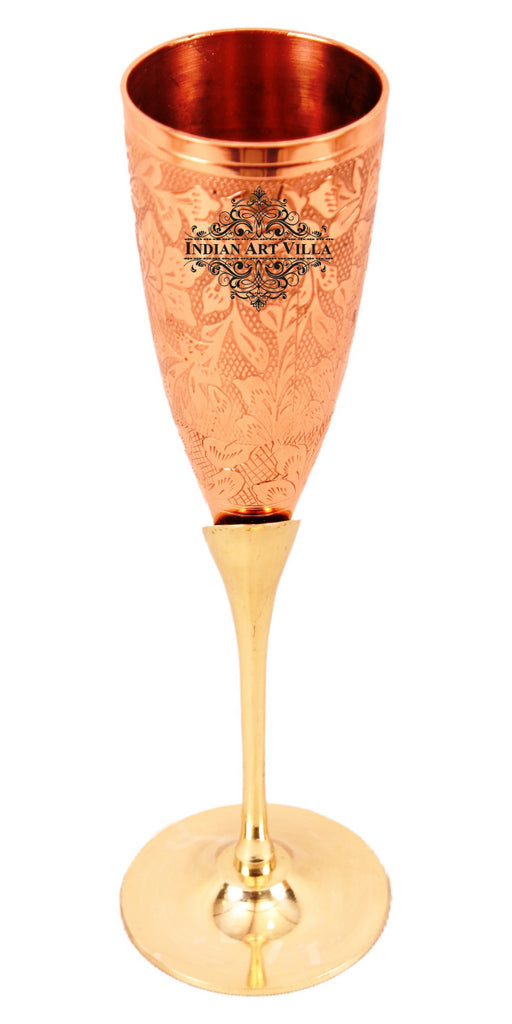Indian Art Villa Set of 4 Copper Brass Leaf Designed Champange Glasses- 150 ml each - Serving Champange, Wine - Hotels, Bars, Cocktail Parties, Gift Item, Barware, Drinkware