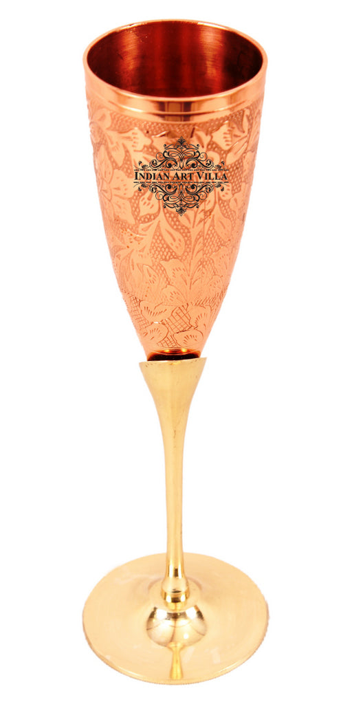 Indian Art Villa Set of 6 Copper Brass Leaf Designed Champange Glasses- 150ML each - Serving Champange, Wine - Hotels, Bars, Cocktail Parties, Gift Item, Drinkware