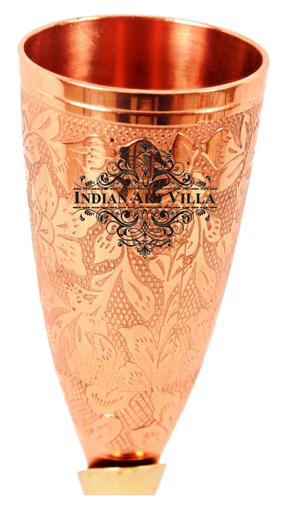 Indian Art Villa Set of 6 Copper Brass Leaf Designed Champange Glasses- 150ML each - Serving Champange, Wine - Hotels, Bars, Cocktail Parties, Gift Item, Drinkware
