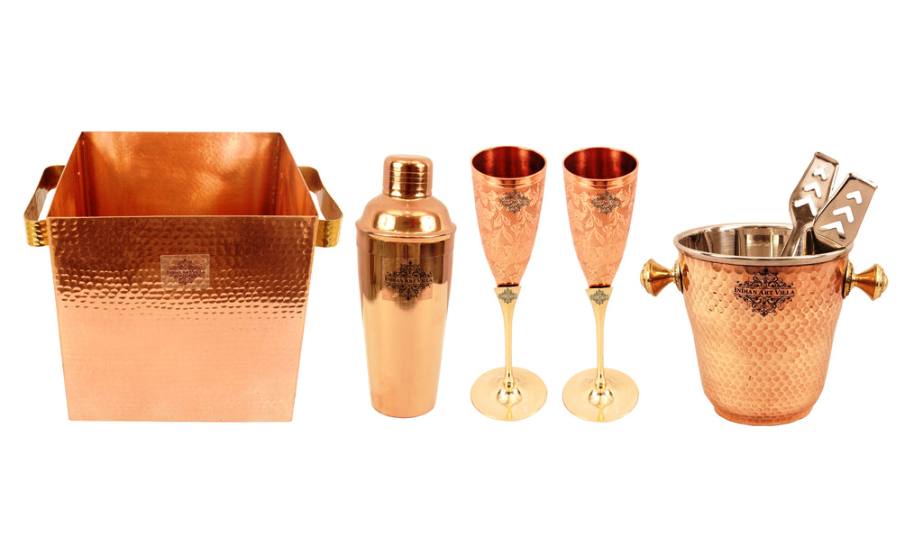INDIAN ART VILLA Steel Copper Designer Barware Set 6 Pieces
