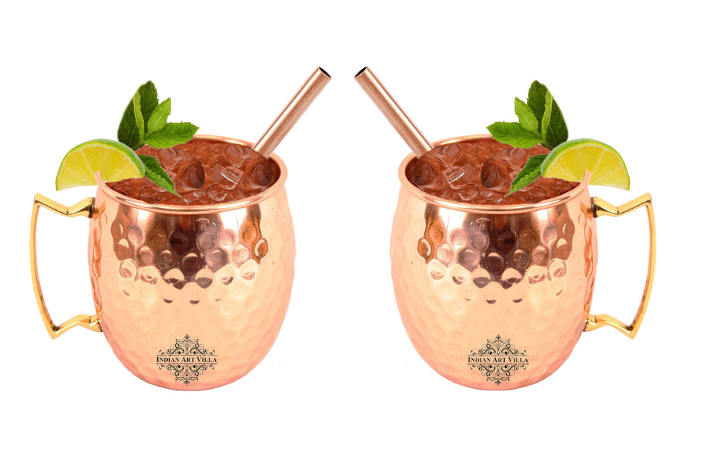 Copper Hammered Moscow Mule Mug Cup with 2 Straws 530 ML each