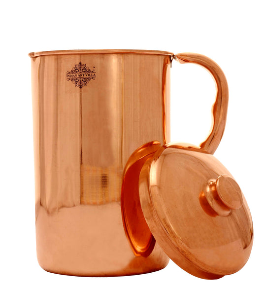 Pure copper jug pitcher with glasses angle view — Indian Art Villa