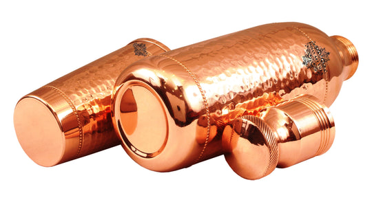 Pure copper hammered cocktail shaker bottle with 1 glass top view — Indian Art Villa