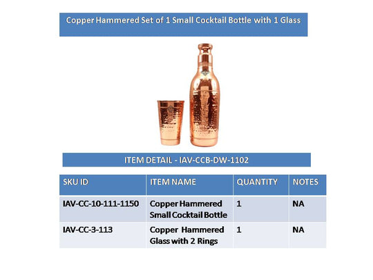 Pure copper hammered cocktail shaker bottle with 1 glass full view — Indian Art Villa
