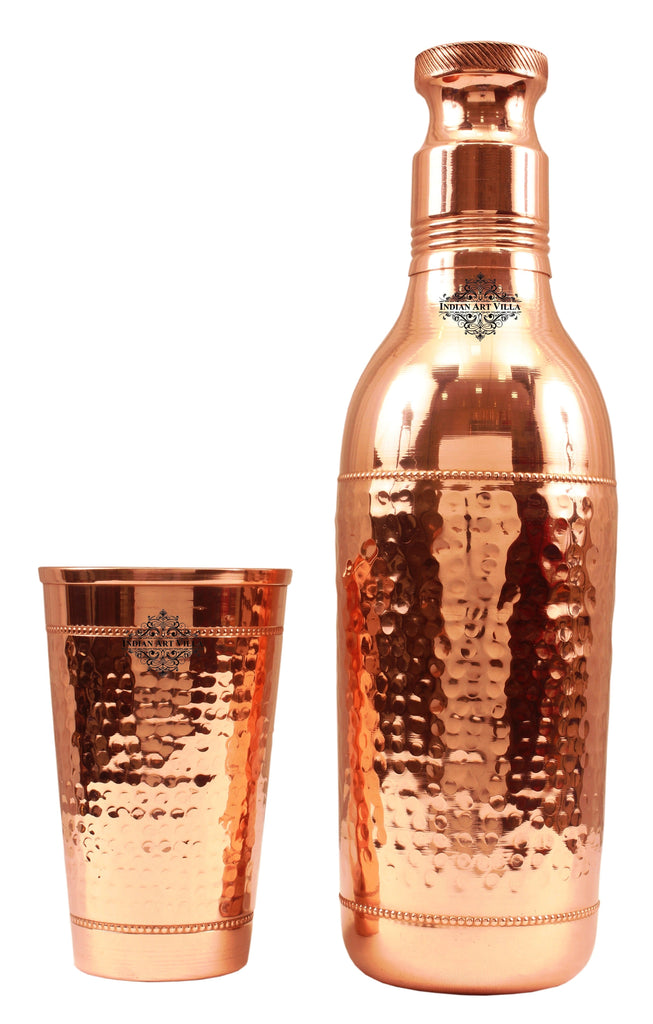 INDIAN ART VILLA Copper Hammered Cocktail Shaker Bottle with 1 Glass