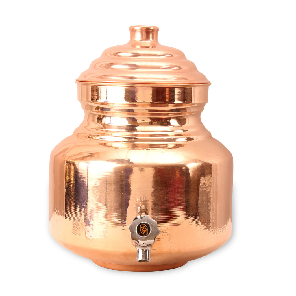 INDIAN ART VILLA Copper Plain Design Chari Water Pot Container with Tap, 5700 ml
