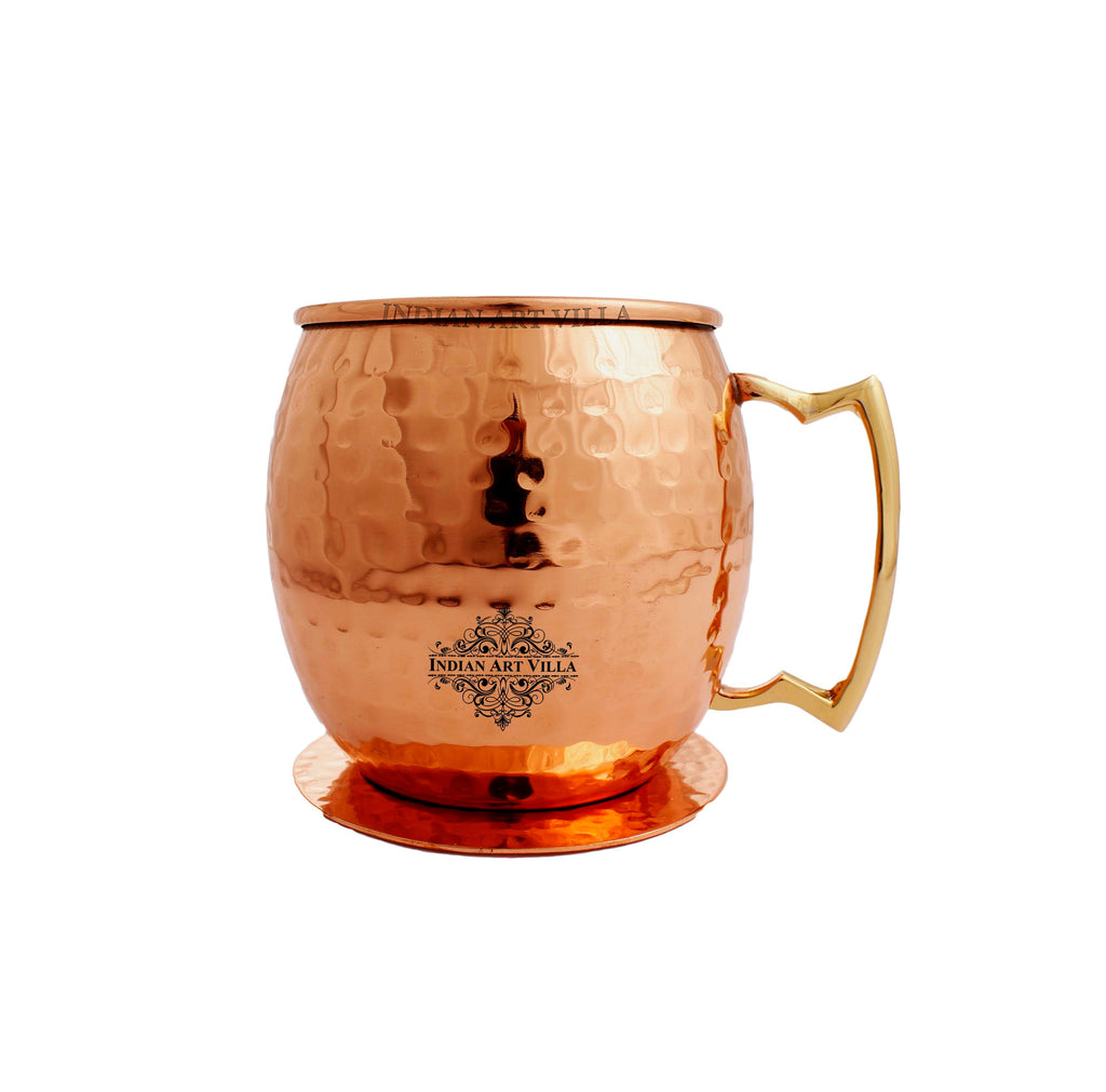 Indian Art Villa Hammered Copper Mug With Coaster, 2 Pieces, 530 ML, Brown, Drinkware & Serving Beer Wine, Bar Hotel Restaurant