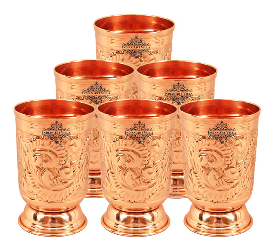 Pure copper wine tumbler shot glass set top view — Indian Art Villa