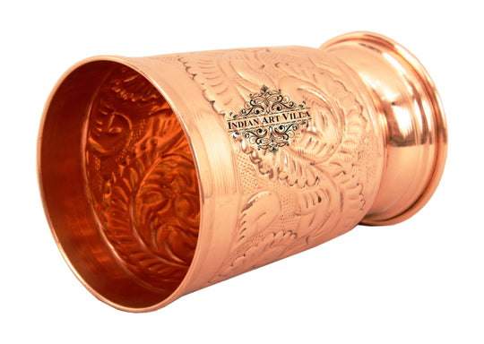 Handcrafted copper glass with beautiful design and strong base, perfect for home decor, available at Indian Art Villa.
