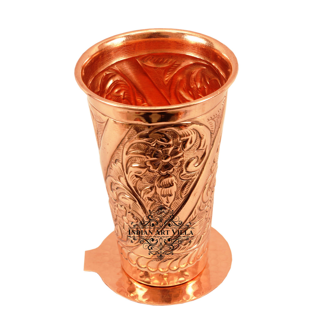 Copper Engraved Flower Design Glass with Coaster 525 ML