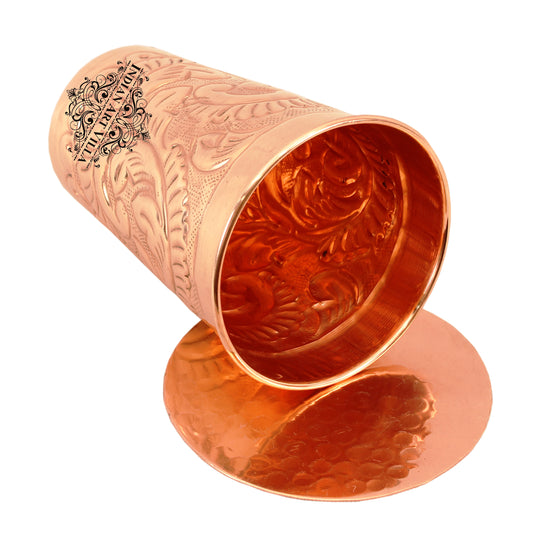 Copper engraved flower glass lifestyle use 350 ML — Indian Art Villa