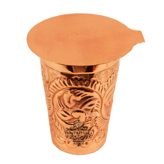 Copper flower glass coaster set side view 350 ML — Indian Art Villa