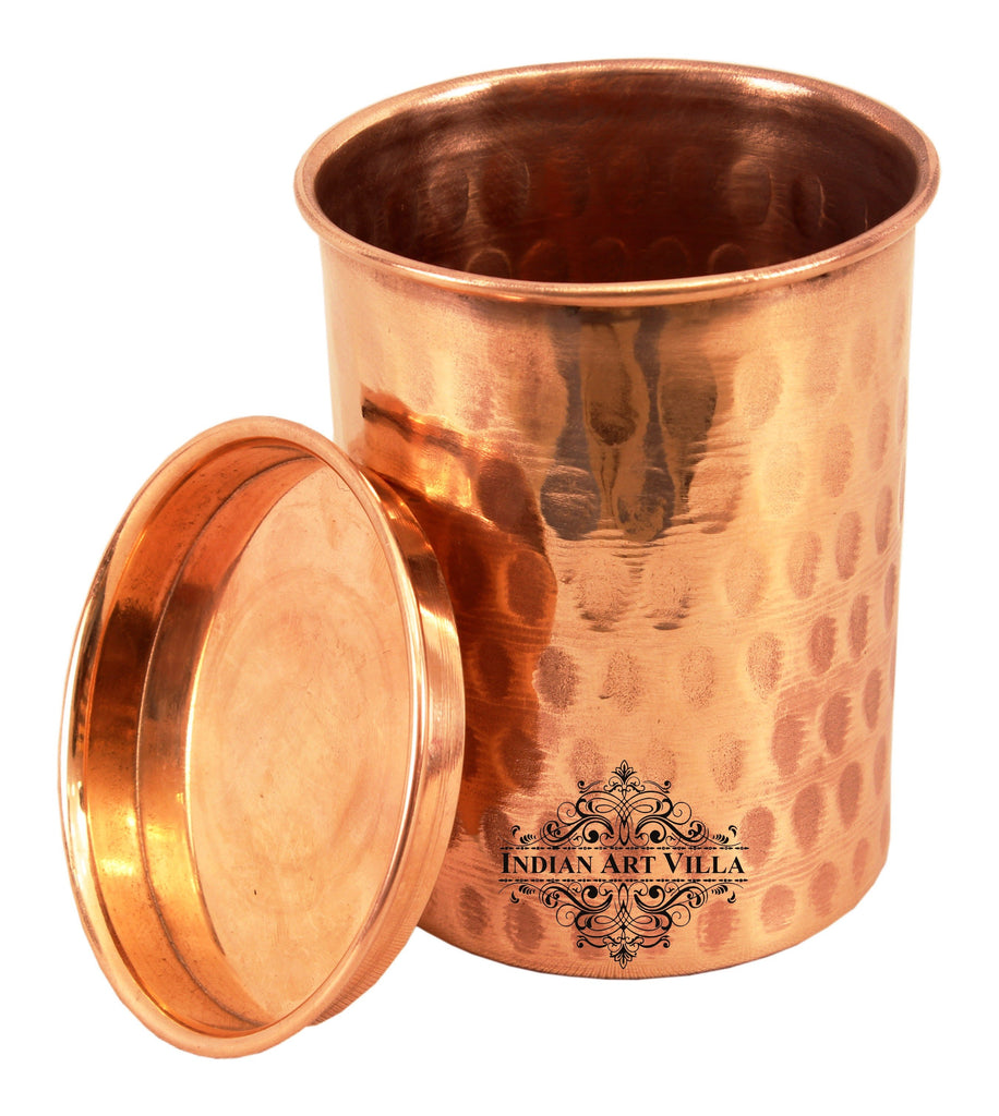 Pure Copper Hammered Glass, Tumbler With A Plain Lid, Drinkware, Serveware