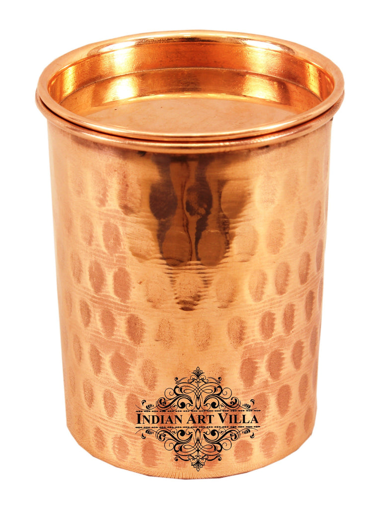 Pure Copper Hammered Glass, Tumbler With A Plain Lid, Drinkware, Serveware