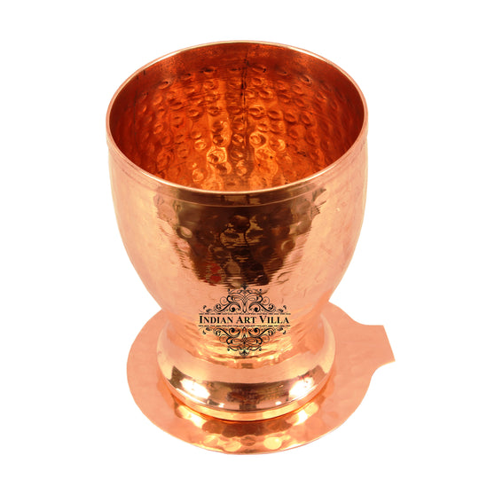 Copper glass with lid hammered design tumbler coaster 350 ML front — Indian Art Villa