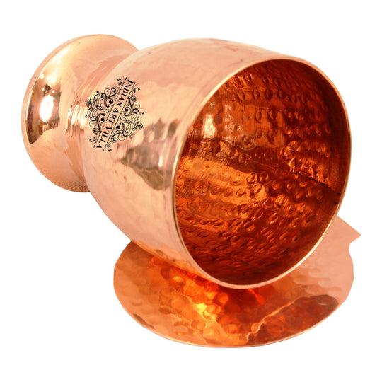 Copper glass with lid hammered tumbler coaster 350 ML side — Indian Art Villa